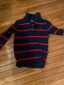 Ralph Lauren Sweater Boys 14Large Blue Red Pony 1/4 Zip Pullover Sweatshirt Kids - Picture 1 of 3