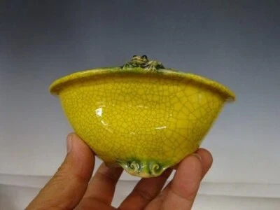 Maceta Bonsai Japonesa MASASHI FURUMOTO Firmado Amarillo Esmaltado Rana Deform w5.5" *312 Foto 1 de 4