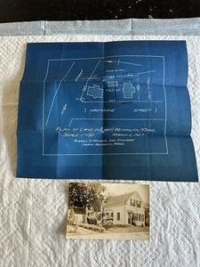 Antique RPPC Postcard Hawthorne St Weymouth MA House & Original Blueprints - Picture 1 of 6