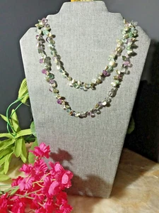 36" VINTAGE STERLING SILVER CRYSTAL & SHELL NECKLACE BY HONORA - Picture 1 of 18