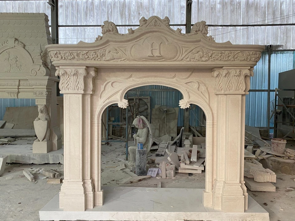 MONUMENTAL REPISA CHIMENEA PIEDRA CALIZA TALLADA - JH2L Foto 1 de 1