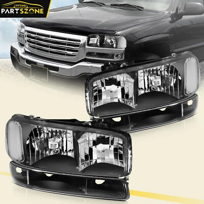 For 99-2007 GMC Sierra Yukon 1500 Black Housing Headlight Assembly+Bumper Lamp - Image 1 of 4