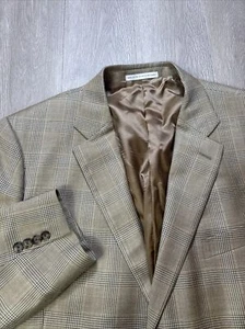 48R Nordstrom Mens Blazer Silk Wool Tan Houndstooth Sport Coat Checked Classic - Picture 1 of 13