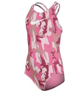 Nike Girl Pink Camo Spiderback One Piece Swimsuit L51847 Size Large (12-13 YRS) - Picture 1 of 2