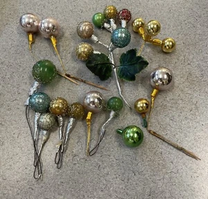 Vintage Christmas Mercury Glass Ball Ornament Wired Sprays Pick Clusters Lot - Picture 1 of 4