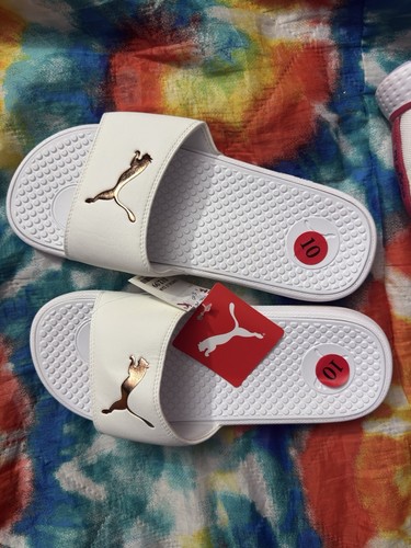 Sandali donna PUMA slide bianco oro casual moda taglia 10 retrò NUOVI moda