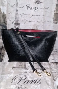 SONDRA ROBERTS Blk Croc Emboss Animal Hair Leather Clutch Crossbody Bag GREAT❤️ - Picture 1 of 24