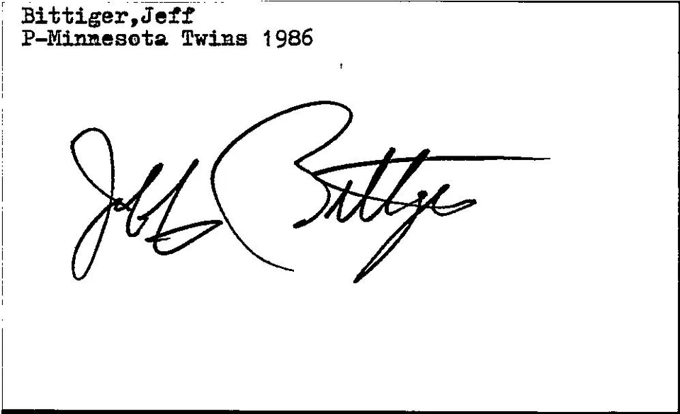 -Jeff Bittiger- (d.2025) Signed/Autograph/Auto Index Card Minnesota Twins MLB - Image 1 of 1