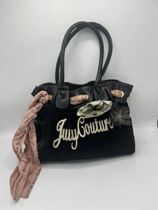 Vintage Y2K Juicy Couture Daydreamer Black Flower Velour Bag Purse DAMAGED READ - Picture 1 of 24