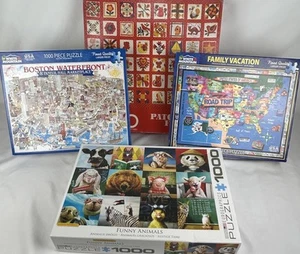 Various Jigsaw Puzzle Lot Of 4 1000 Pc Collage White Mountian Family Vacation - Picture 1 of 5