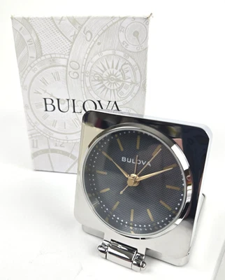 Bulova B1879 Chrome Traveler Flip Cover Tabletop Alarm Clock  NEW IN BOX - Image 1 of 4