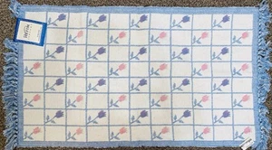 Vintage 1987 Hayim & Co Tulpe Pastell Baumwolle Handgewebt Teppich Fußmatte Indien 42x22 - Bild 1 von 6