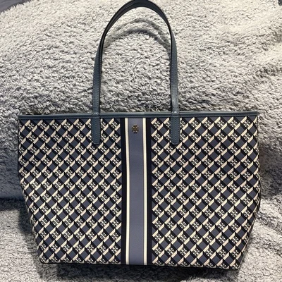 Bolso de Mano Tory Burch Para Mujer Talla Única Azul Marino Geo Logo Rayas Hombro Shopper 82398 Foto 1 de 4