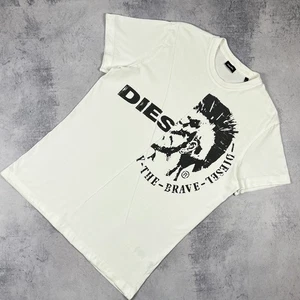 Mens Diesel Big Logo Short Sleeve T Shirt Size Large White Designer 100% Cotton - Picture 1 of 9