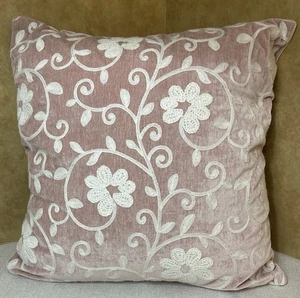 Pink Velvet and Crewel Embroidered Pillow Cover 23 x 23 - Picture 1 of 5