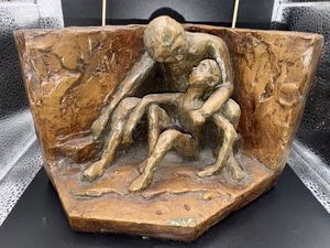 29k $ Jugendstil antike Bronze Buchstützen um 1930 zwei nackte Männer Trost Skulptur - Bild 1 von 17
