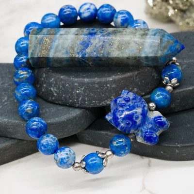 Pulsera de Lapislázuli Hello Kitty Cuentas Redondas Cristal Reactivo UV Regalo Joyería Foto 1 de 4