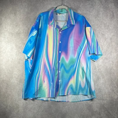 Hardaddy Shirt Mens 3XL Blue Green Iridescent Abstract Button Up Casual Eclectic - Image 1 of 4
