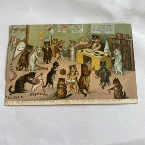 TARJETA POSTAL ORIGINAL DE GATO ANTROPOMÓRFICO DE LOUIS WAIN - ESCUELA FAMILIAR PELUSA OCUPADA R - Imagen 1 de 11
