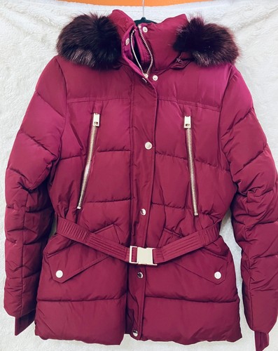 NEW MICHAEL KORS DONNA RUBINO PRUGNA PUFFER TRAPUNTATO GIACCA CAPPOTTO FELPA CON CAPPUCCIO M