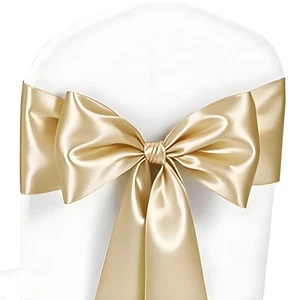 Champagne Satin Chair Sashes 50 Pack, Light Gold Chair Bows for Folding Chair... - Picture 1 of 9