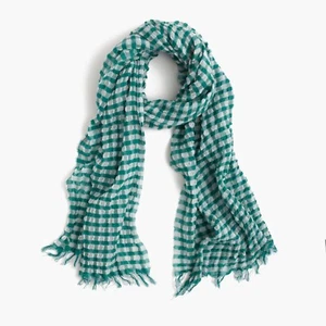 J.Crew Woll-Baumwolle Gingham Schal | Made in Italy | Smaragdblau - Bild 1 von 1