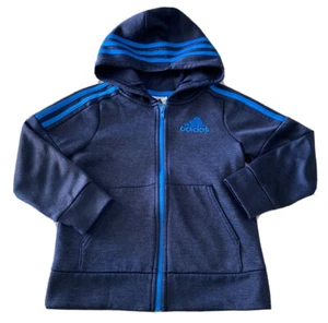 Adidas Boys Blue Long Sleeve Full Zip Sweatshirt Striped Hood Top Sleeves 5 - Picture 1 of 10