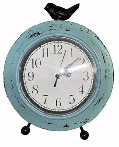 Sangtai Vintage Style Analog Quartz Desk Clock Blue Green 8 1/2" Black Bird - Picture 1 of 3