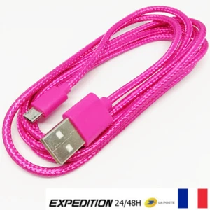 CABLE USB UNIVERSEL FUSHIA RECHARGER ANDROID PS4 SAMSUNG TRESSÉ RENFORCÉ 1,5M - Photo 1 sur 8
