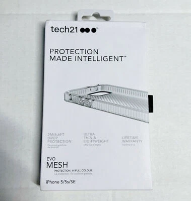 NEW Tech21 Evo Mesh Clear/White Lightweight Case for Apple iPhone 5 / 5s / SE - Image 1 of 4