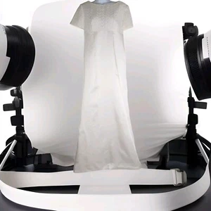 Vintage S Wedding Dress Short Sleeve Aline Handmade Satin Lace 1960's White - Picture 1 of 15