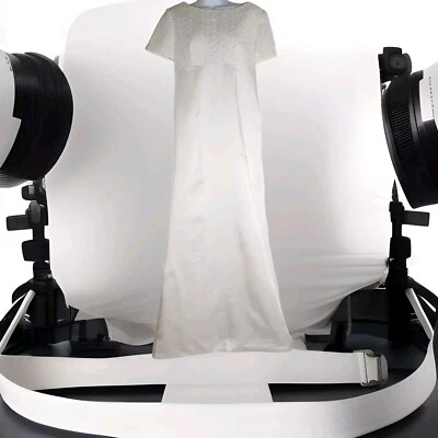 Vintage S Wedding Dress Short Sleeve Aline Handmade Satin Lace 1960's White - Image 1 of 4