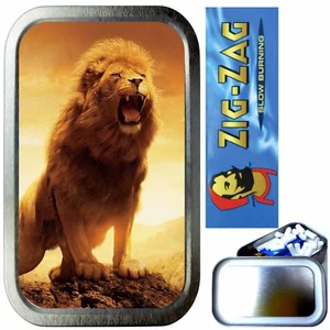 LION ROAR SMOKING SET, SILVER 1oz TOBACCO TIN, ZIG ZAG PAPERS & FILTERS - Picture 1 of 1