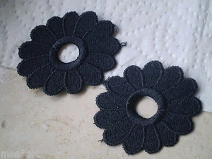 6 decorative appliqués flower black, application textile fleur noir black flower - Picture 1 of 1