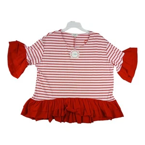 Umgee Red White Striped Ruffle Bell Sleeve Top Size Small NWT - Picture 1 of 10