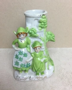 Vtg Green 1940's Japan Goldcastle Porcelain Figural Vase ~ Dutch Girls - Picture 1 of 7