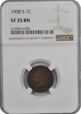 1908 S  Indian Head Cent NGC VF-35 - Image 1 of 2