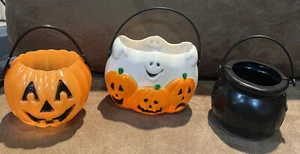 VINTAGE MINI HALLOWEEN BUCKETS PUMPKIN/GHOST/COULRON - Picture 1 of 2