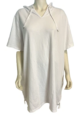 Traje de baño Liz Claiborne New York blanco cuello en V manga corta con capucha cubierta 3X Foto 1 de 4