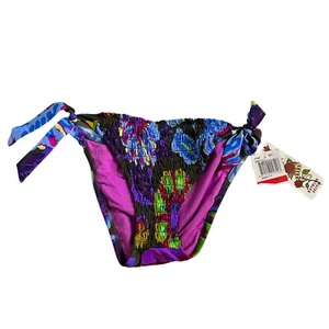 Lucky Brand bikini bottom XS floral print side tie purple blue green swimsuit - Picture 1 of 3