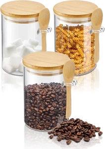 Coffee Sugar Container Salts Jars - 15Oz Glass Airtight Caning with Bamboo Lids - Picture 1 of 7
