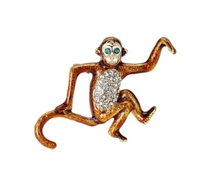 Enamel Monkey Rhinestone Brooch, Animal Brooch - Picture 1 of 2