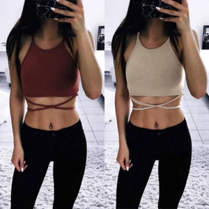 Sling Vest Women's Summer Sling Solid Color Sling Fashion Comfortable Short - Picture 1 of 23
