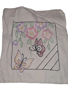 Kissenhülle Vintage handbestickt Schmetterlinge Blumen 12 x 13 Zoll - Bild 1 von 3