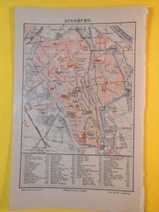 1905 AUGSBURG Germany VINTAGE MAP Bavaria City Plan Color Original C20-3 - Picture 1 of 3