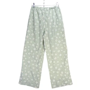 Womens Trousers Daisy Print Green Wide Leg Elastic Waist Beach Holiday Size M - Picture 1 of 9