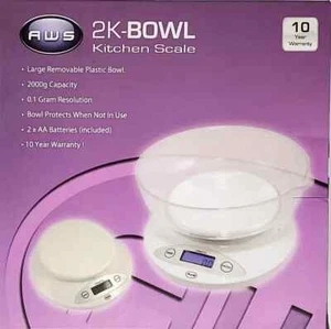 AWS 2K-Bowl Kitchen Digital Scale With Bowl White 2000g X 0.1g - Picture 1 of 4