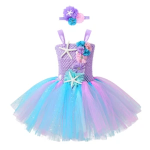 Mädchen Meerjungfrau Tutu Kleid Prinzessin Geburtstag Party Kleider für Mädchen Seesterne - Bild 1 von 13