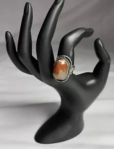Handmade Alpaca Silver Ring, Carelian Agate Stone, Adjustable, Size 7 - Picture 1 of 2