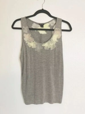 Club Monaco Grey Tank With Floral Embroidered Trim Size M - Image 1 of 4